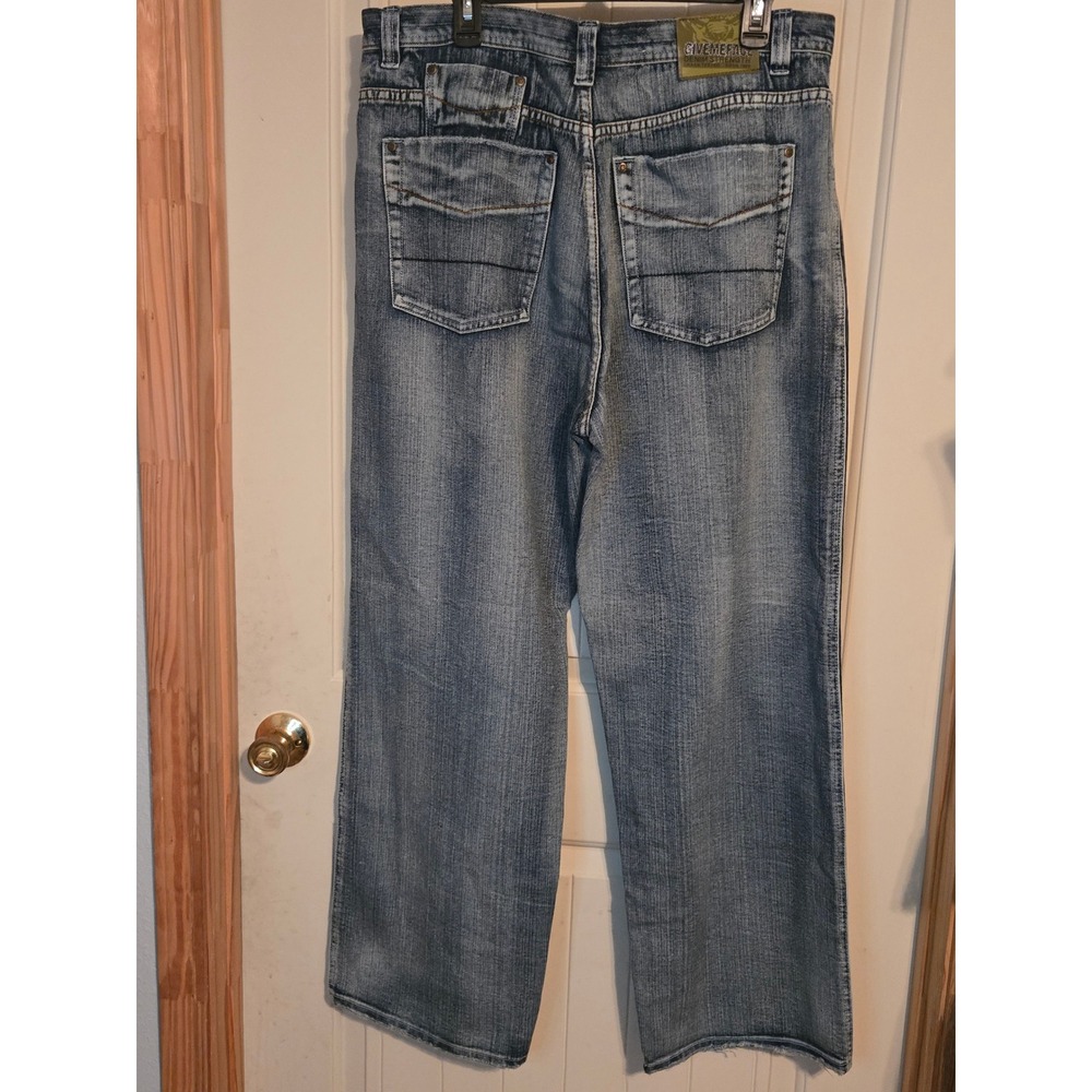 VTG GMF Give Me Face 0.3 Baggy Wide Leg Jeans Mens 38x32 Dark Wash 2000s Urban - Picture 2 of 8